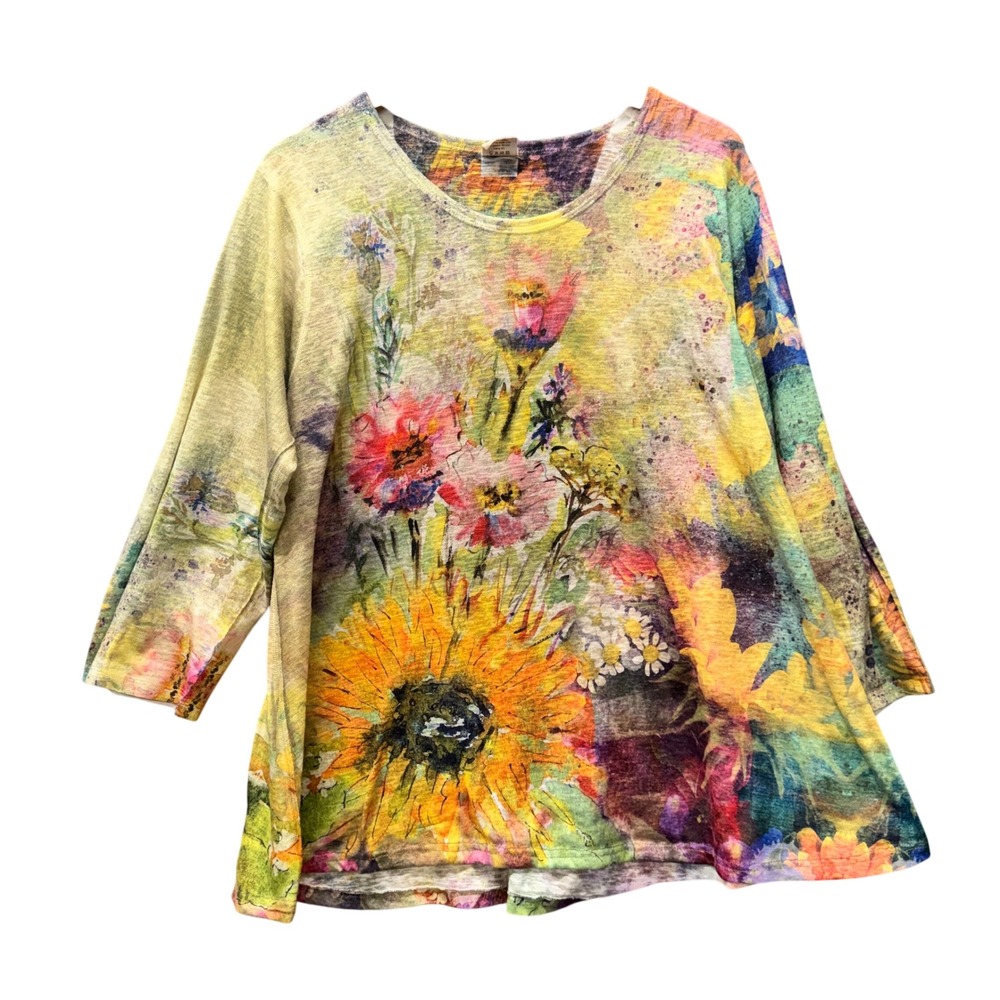 Et Lois Blouse Top Womens XL Floral Multi Color Art To Wear Pullover Knit